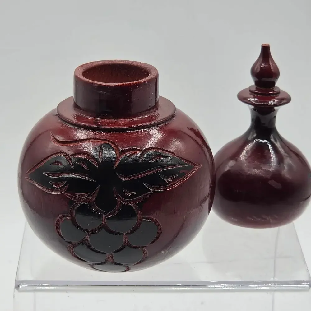 Chinese Carved Red Wood Hulu Gourd Bottle Feng Shui Art Collectible 5
